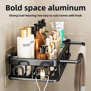 Étagère de Douche Murale Panier Organisateur Auto-Adhésif Noir pour Accessoires de Salle de Bain Porte-Serviettes - Product Image 2