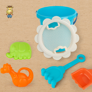 Ensemble de seaux de plage pour enfants, 6 pièces, avec couvercle tamis, pelle, râteau, moules girafe et éléphant - Product Image 5