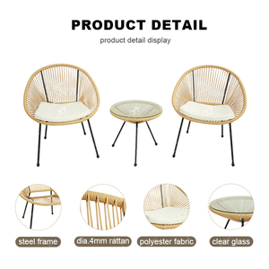 Set <span class=keywords><strong>Furniture</strong></span> dan kursi rotan, tabung baja rotan kasual 3 bagian luar ruangan taman luar ruangan warna-warni meja balkon dan kursi - Product Image 2