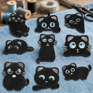 Cute Eco-Friendly Iron-On Embroidered Nonwoven Felt PVC Black <b>Cat</b> Patches Fabric Heart Flower Shapes Bags Clothes <b>Hats</b> - Product Image 3
