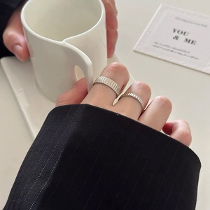 S925 Sterling Silver <b>Ring</b> Geometric Vertical Stripe Minimalist Open Band For Women Jewelry Gift - Product Image 4