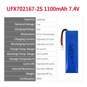 Ufine tùy chỉnh BMS cho pin lithium trạng thái rắn 702167-2S 1100mAh với 500 chu kỳ và-20 ~ 60 Nhiệt độ hoạt động - Product Image 2