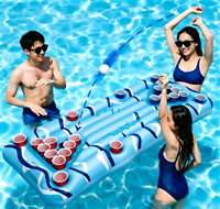 Table de beer pong gonflable bleue pour piscine, 150x75cm, PVC écologique, table de jeu flottante, 24 porte-gobelets, capacité 80kg, eau