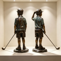 Figurine de joueur de golf pour enfants en bronze coulé à la main, taille et finition personnalisées, décoration de jardin extérieur, sculpture en bronze