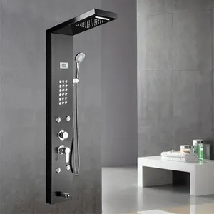 Modern Hotel Five Functions, Digital Display, Battery Box Powered Stainless Steel Luxury Shower Panel