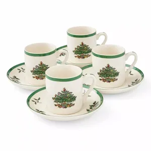 90cc Xmas Gift Christmas Wholesale Ceramic Cappuccino Espresso Coffee Tea Cups Cup and Saucer Set