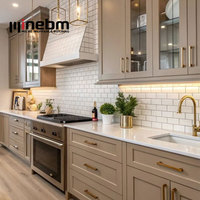 Armoires de cuisine grises brillantes de luxe, armoires de cuisine en bois style Shaker, ensemble d'armoires de cuisine sur mesure avec îlot pour projet résidentiel