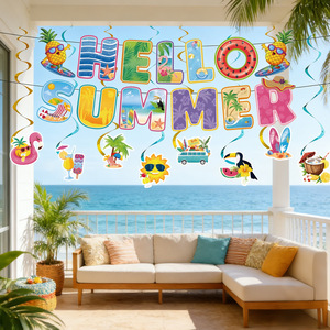 Hawaiian Themed Party Decoration <b>Banner</b> Hanging Set Summer Party Supplies Paper Die Cut Cartoon Design Rectangle Durable - Product Image 3