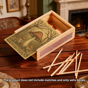 Caja de cerillas de madera personalizada con diseño vintage de hongos del bosque, para guardar cerillas. - Product Image 5