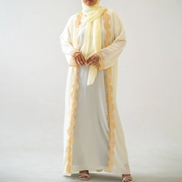 Ensemble Abaya Élégant en Dentelle Brodé Personnalisé, Kaftan Turc Longueur Ras du Sol, Tenue Décontractée pour Fêtes, Doux et Respirant, Vente en Gros
