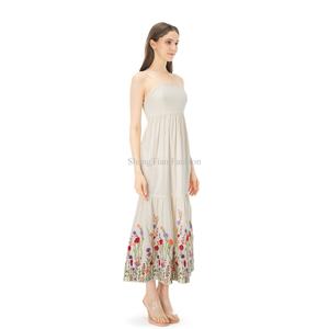 Vestido Blanco Casual de Verano 2025, Nuevo, de Algodón y Lino, con Tirantes, Cuello Cuadrado, Espalda Descubierta, Bordado Floral, Sin Mangas - Product Image 3