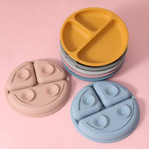 Assiette à dîner Smiley en Silicone pour enfants Explosions Vaisselle d'alimentation pour bébé mignonne avec ventouse fendue Supplémentation alimentaire pour bébé - Product Image 3