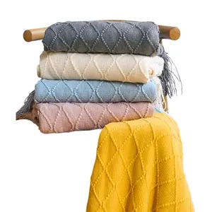 JALAND批发亚克力流苏针织扔毯，用于沙发和床纹理实心手工装饰强调件