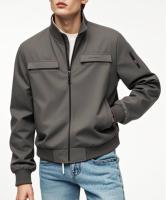 Blouson Bomber Homme Noir en Nylon avec Fermeture Éclair, Col Pointu, Poches à Rabat à Boutons Pression, Poche Utilitaire sur la Manche, Logo Personnalisé OEM