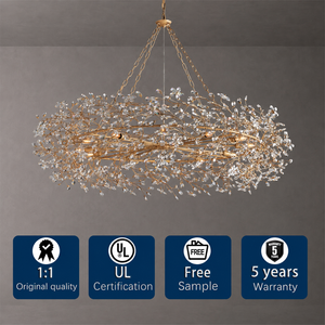 Lustre de salon en cristal K9 et fer doré, motif branche fleurie, 60 pouces, style Art Déco de luxe, lampe suspendue pour plafond haut, foyer, certifié UL - Product Image 1