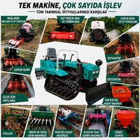 Tractor Multifuncional con Orugas, Rotocultivador, Cuchilla Niveladora e Implementos Opcionales para Uso Agrícola y en Huertos