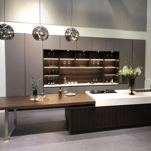 Cuisine modulaire en stratifié brillant moderne de conception italienne, simple, en forme de L, avec îlot central, design sans poignée - Product Image 2