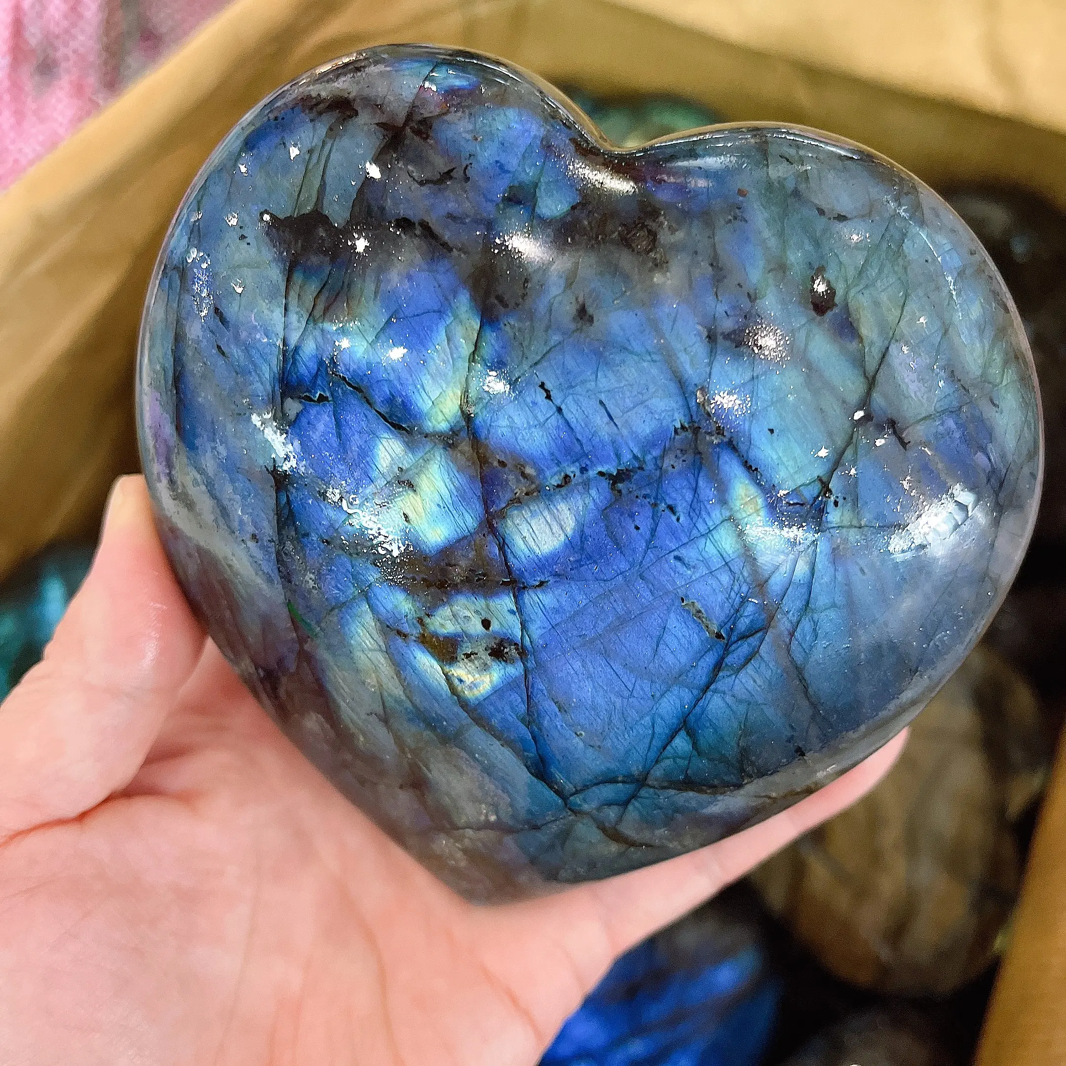 High quality large natural good flashy crystals healing gemstone heart blue labradorite crystal heart for home decoration