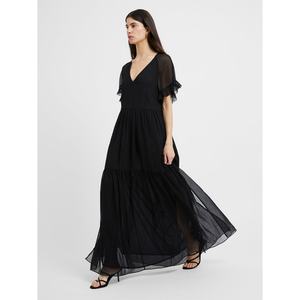 Robe longue en mousseline de soie à manches courtes, transparente, col en V, dos lacé - Product Image 6