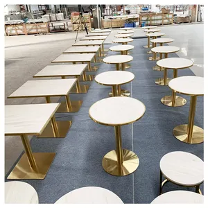Hai chỗ ngồi chân bằng đồng khung <span class=keywords><strong>Bistro</strong></span> tùy chỉnh nhà hàng ăn cafee Bàn Ăn Phòng ăn bằng đá cẩm thạch hàng đầu bàn ăn bằng đá cẩm thạch hiện đại - Product Image 1