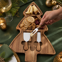 Planche à fromage en bois d'acacia motif sapin de Noël, avec couteaux, plateau de service pour charcuterie, coffret cadeau de Noël – Vente chaude