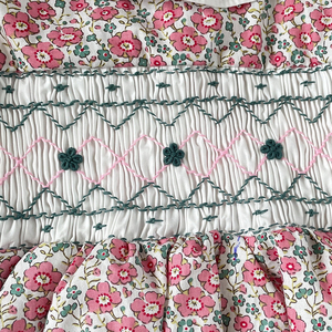 Abiti svasati a maniche corte svasate da bambina abito in cotone Smocking in tessuto floreale rosa <span class=keywords><strong>elegante</strong></span> - Product Image 4