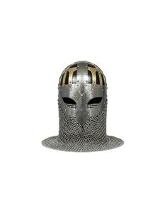 Casque de conception viking en acier doux de calibre 20, noir et poli, avec finition en maille de chaîne, prix en gros - Product Image 1