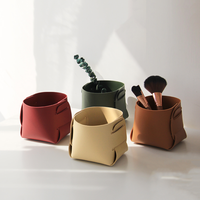 Boîte de rangement de bureau en cuir PU nordique simple seau de rangement de brosse cosmétique porte-stylo pliable tasse