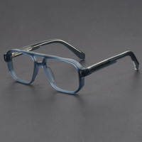 Monturas Ópticas de Moda, Gafas con Protección Anti Luz Azul, Monturas de Diseño Cuadradas de Metal con Doble Puente de Alta Calidad para Hombre
