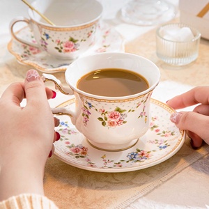 Classic Vintage French Floral-Design Gold-Rimmed Ceramic Cup Saucer <b>Set</b> Cross-Border Ins Small for Retro Afternoon <b>Tea</b> Gift - Product Image 2