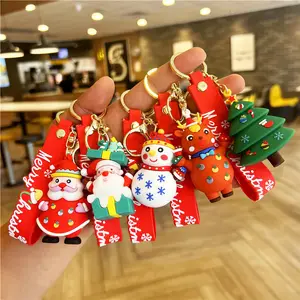 2024 New Cây giáng sinh Santa Snowman PVC cao su giáng sinh Keychain Quà tặng khuyến mãi xe Túi Mặt dây chuyền Santa giáng sinh Keychain