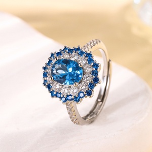 High-Grade Fashion Eco-friendly Copper Oval Cut 6*8mm Blue Zircon Pendant <b>Earrings</b> Flowers Design Necklace Jewelry <b>Set</b> for Women - Product Image 5
