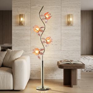Lámpara de Pie Estética con Diseño de Pétalos de Loto, Pantalla de Lino para Sala de Estar, Oficina, Dormitorio, Decoración del Hogar, Bombilla Incluida - Product Image 1