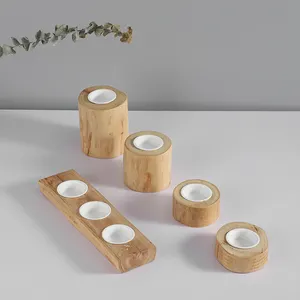 New products tealight holder factory price wedding decorative tea light wooden stand ceramic candle holder for home decor