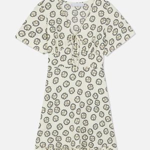 ชุดเดรสสั้นมีจีบสำหรับผู้หญิงชุดเดรสสั้นคอวีพิมพ์ลายปรับแต่งได้สไตล์หวานๆสายรัดเอวธรรมชาติซักได้แบบลำลอง - Product Image 2