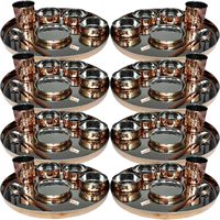 Set alat makan tradisional tembaga dan baja tahan karat, piring Thali 13 inci sendok kaca paket tunggal 8