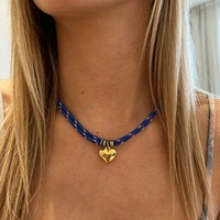 Collier en acier inoxydable plaqué or 18 carats PVD avec chaîne en corde nautique en forme de cœur, bijoux pour femmes, étanche, vente en gros