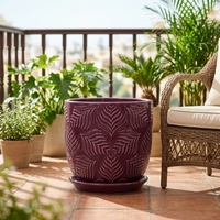 Grand vase à fleurs en céramique simple à motif feuille d'érable, pour balcon intérieur, pot de fleurs, décoration de salon