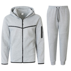Ensemble sweat-shirt à capuche zippé gris pour homme, en molleton de coton, pantalon de jogging, streetwear personnalisé, vêtements d'hiver - Product Image 4