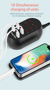 Station de charge électrique USB 10 ports 100W, chargeur de bureau, sortie QC2.0 5V/2.4A, courant 20A, ordinateur portable, matériau ABS PC ignifuge - Product Image 5