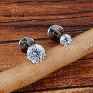 Round Prong Set Cz Piercing Top Push Pin Labret <strong>Stud</strong> ASTM F136 <strong>Titanium</strong> Threadless 18G Earring Helix Cartilage Lip Jewelry - Product Image 3