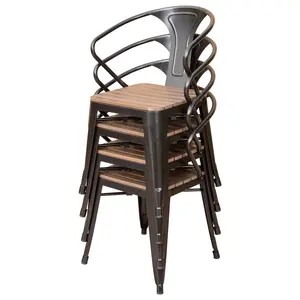 Toptan siyah çerçeve kahve demir masa hakiki Modern deri yemek sandalyeleri satışa
