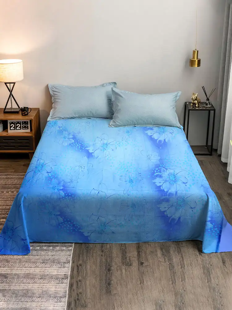 Ropa de cama de sábana superf Iber con estampado floral azul personalizado al por mayor