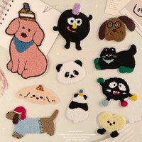 Parche de Tela Bordado de Chenilla con Diseño Original de Cachorro de Dibujos Animados, Parche de Chenilla de Poliéster con Animal de Dibujos Animados