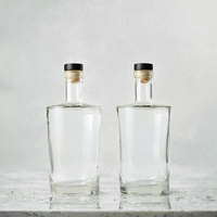 Bouteille en verre personnalisable à col étroit transparent pour spiritueux, whisky, vodka, gin, avec bouchon en liège et impression sérigraphiée