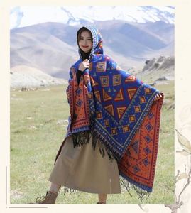 Poncho épais de haute qualité 150*130cm, châle rétro en cachemire pour femme, cape, couverture poncho - Product Image 2