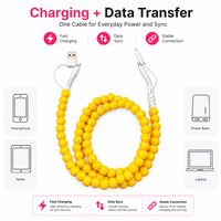 Kabel Charger HP Trendy Warna Kuning Berhias Manik-Manik 4 in 1 Fast Charge Multi USB, Aksesoris Mobil Fashion, Hadiah, Kabel Sinkronisasi Data Tipe C