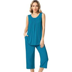 Conjunto de Pijama sin Mangas para Mujer, Personalizado, de Viscosa de Bambú, Pantalones Capri, Camiseta sin Mangas, Ropa de Dormir Fresca, Conjunto Casual de Dos Piezas - Product Image 1