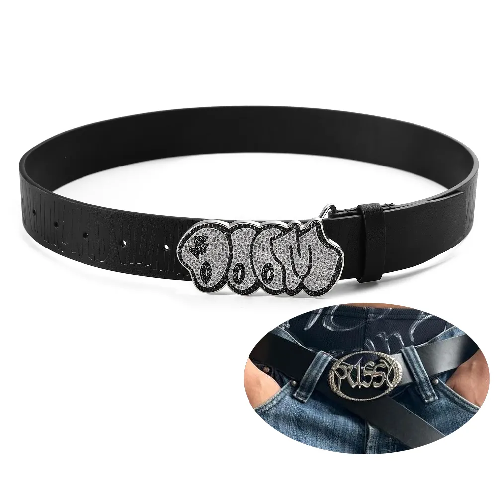 Cinturón y hebilla personalizados/cinturones de cuero genuino/hebillas de cinturón de diamantes de imitación de metal para hombres