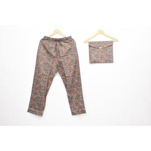 Antique Hand Block Print Pajama Set 100% Cotton <b>Three</b> <b>Quarter</b> Sleeve Turn-Down Collar Long <b>Pants</b> Sleepwear Casual Wear - Product Image 4